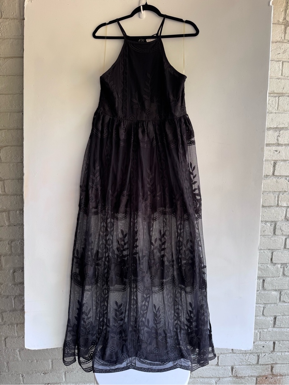 Sexy Black Lacey Maxi Sz L Entra Dress w/Spaghetti Straps Prom Cruise Western